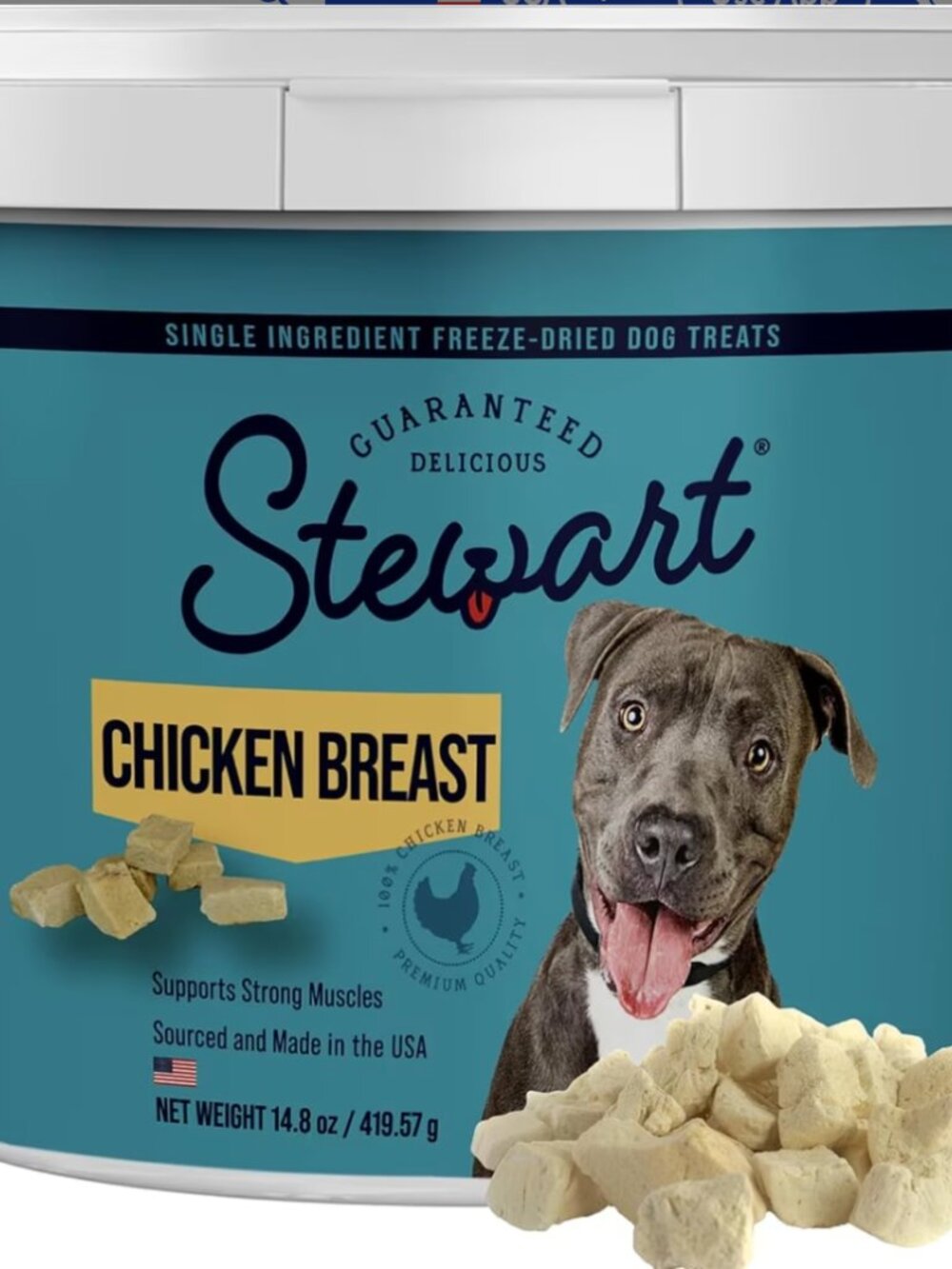 NEW Stewart Chicken Breast Single Ingredient Freeze-Dried Dog Treats-14.8-oz tub